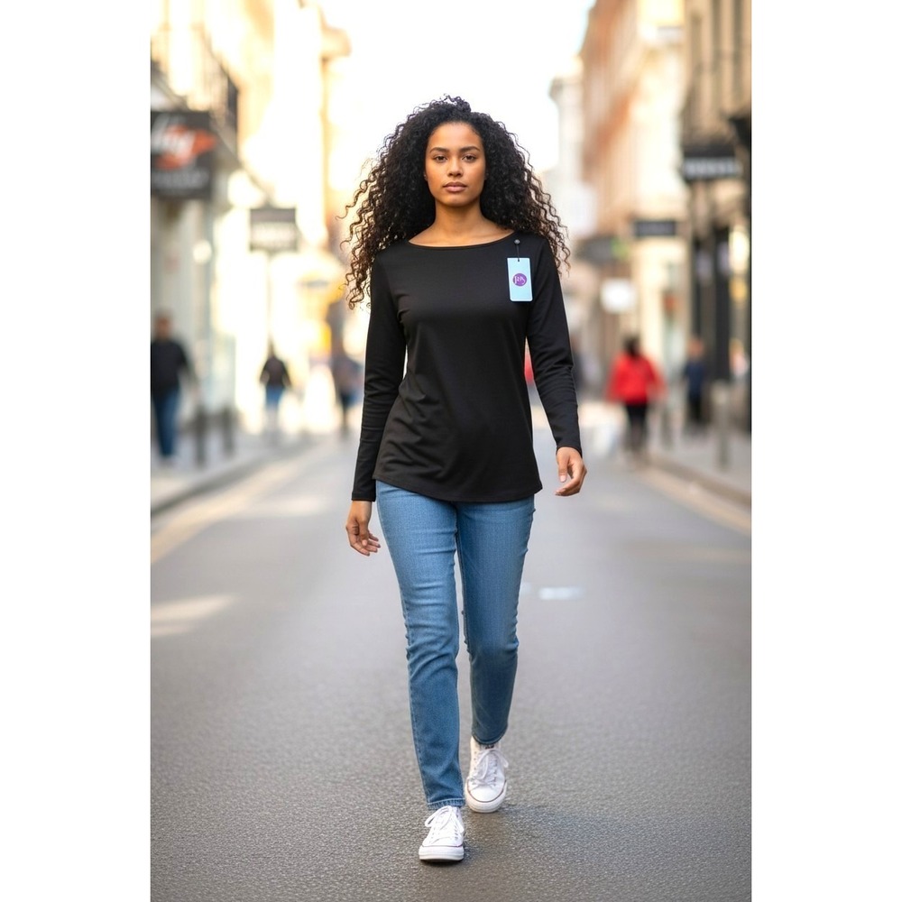 (D-103) Joy Clean Boss Black Long Sleeve Stretch Top Women's‎ Medium NWT QVC
